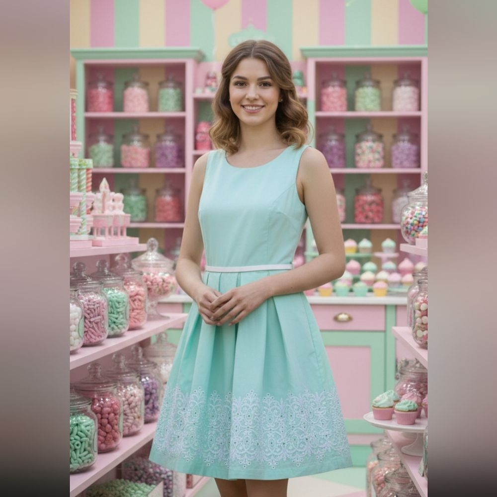 Danny & Nicole mint Pastel green embroidered A Line Mini dress 6